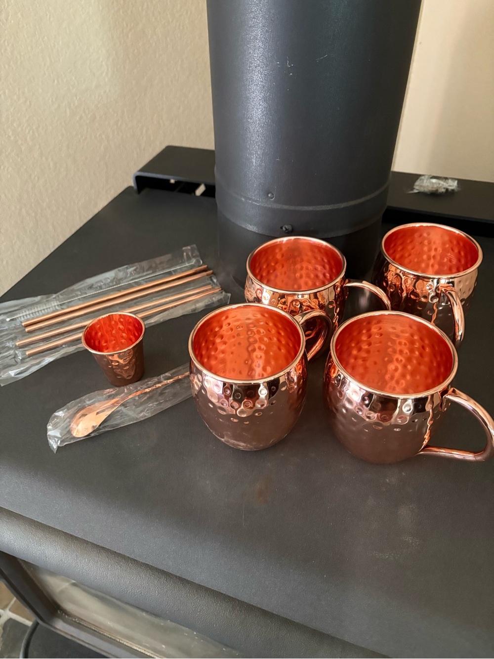 Hammered Copper Moscow Mule Mug Set with Straws and Jigger